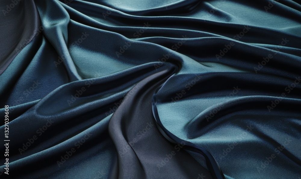 Fototapeta premium Flowing dark teal fabric drapes for textured background or design element