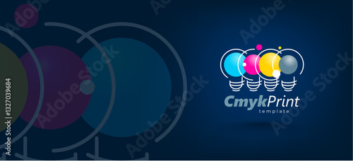 Logo Lamp СMYK Print theme. Template design vector. Black background.