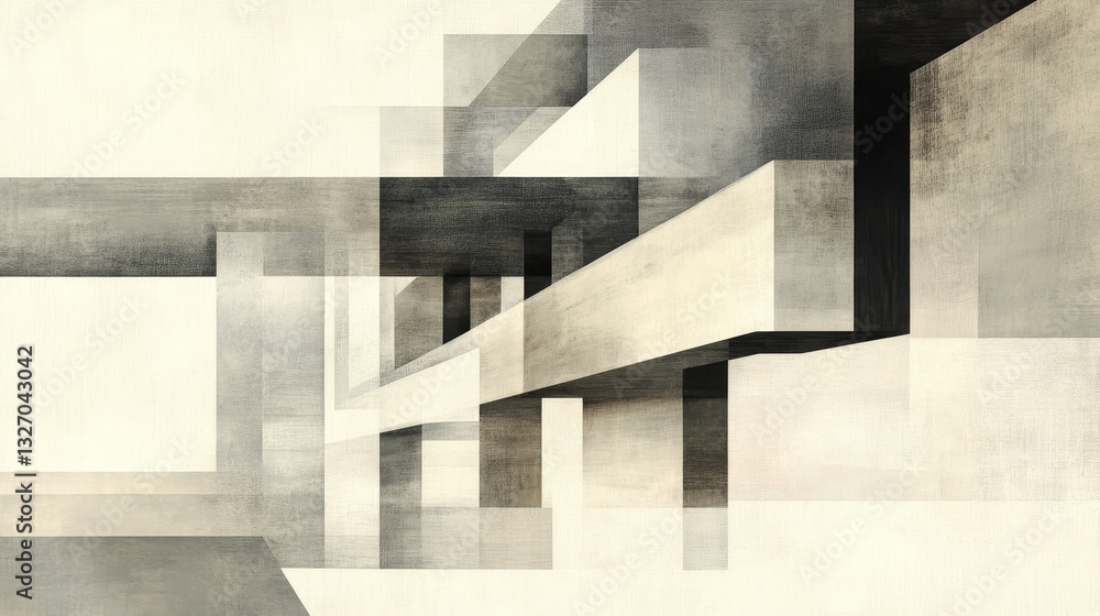 Fototapeta premium Abstract architectural composition showcasing layered geometric forms in muted tones