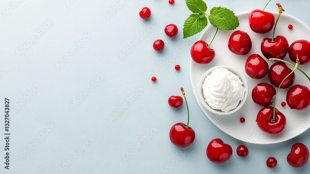 sliced cherries with whipped cream sliced cherries with whipped cream