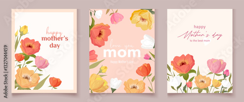 Happy Women's Day  card set. Beautiful hand-drawn floral designs, spring leaves, and plants. Ideal for banners, social media, and greeting cards. Vector flat design