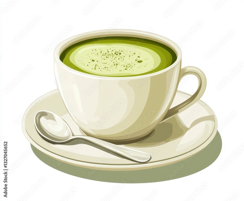 Creamy Matcha Tea in White Cup and Saucer Creamy Matcha Tea in White Cup and Saucer