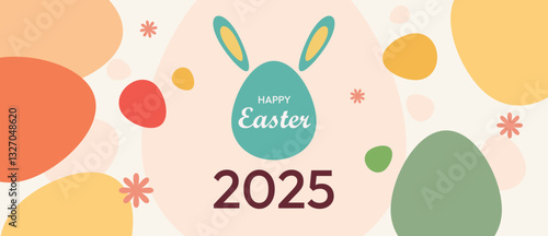 2025 easter, festive happy easter 2025, Horizontal poster, greeting card, header for website, simple design, Modern style design