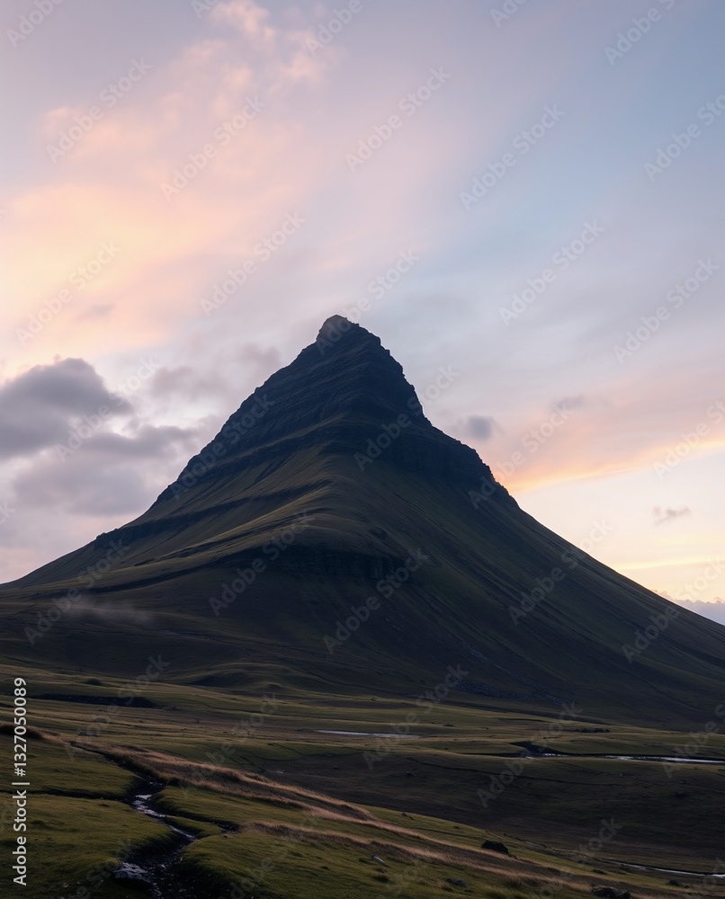 Obraz premium Majestic Mount Kirkjufell at Sunset in Iceland's Tranquil Landscape