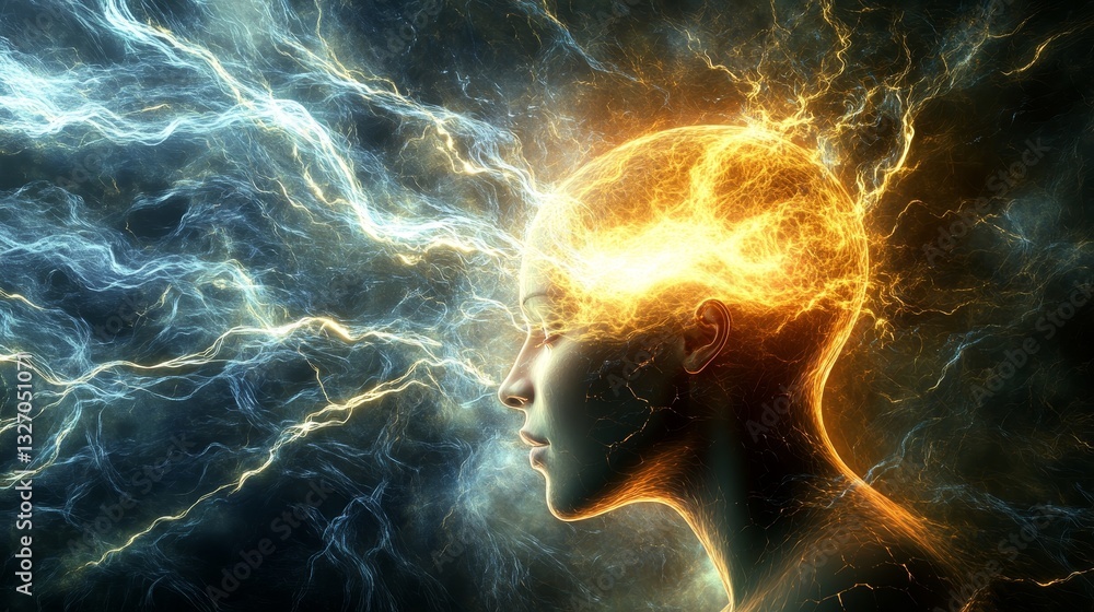 Glowing Energy Brain Conceptual Art in Dark Atmosphere Glowing Energy Brain Conceptual Art in Dark Atmosphere