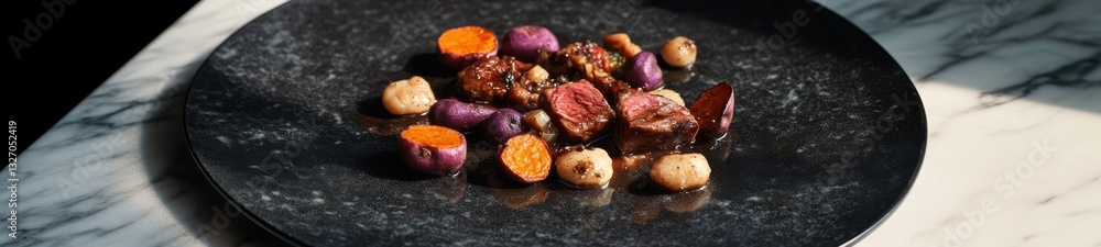 Deconstructed Venison Stew with Artistic Presentation Deconstructed Venison Stew with Artistic Presentation