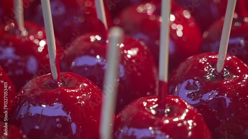 Toffee apples on market stall on Carl-Schurz-Strasse in Spandau, Berlin, Germany