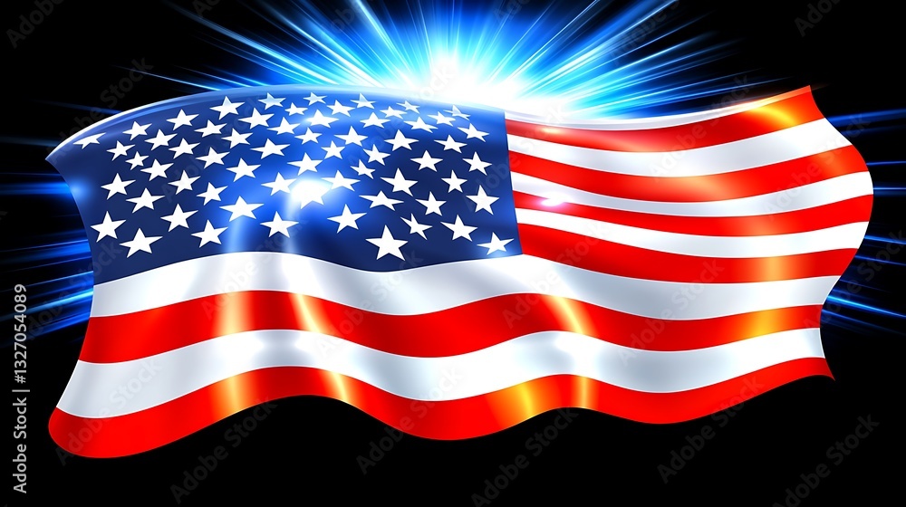 American flag with a blue star burst background American flag with a blue star burst background