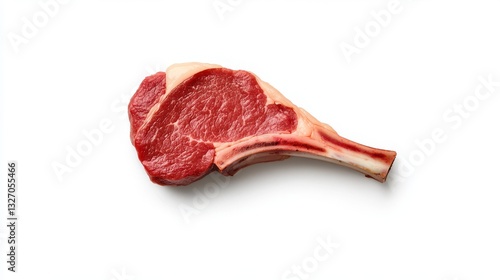 Freshly cut ribeye steak on a white background