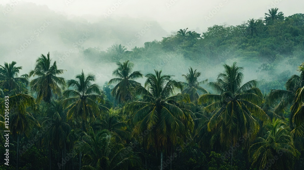 A variety of canopy trees towering high in a tropical rainforest, forming a dense canopy. A variety of canopy trees towering high in a tropical rainforest, forming a dense canopy.