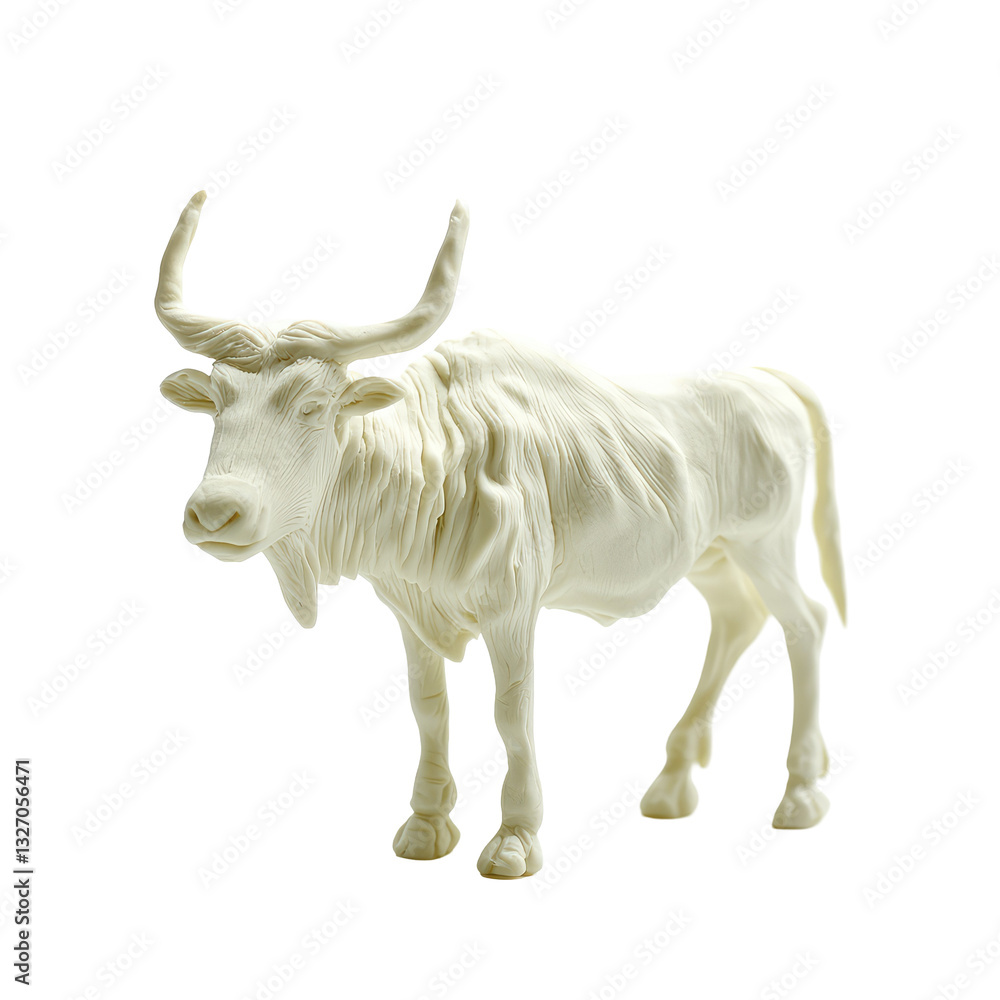 Fototapeta premium Realistic Playdough Sculpture of a White Bull on a Solid Background for Creative Projects and Artistic Inspiration