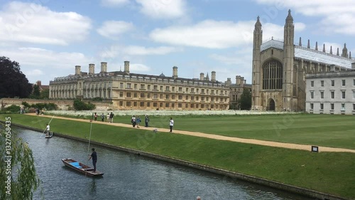 Punting on the River Cam past the iconic King's Chapel and university buildings, Cambridge, Cambridgeshire, England, United Kingdom
