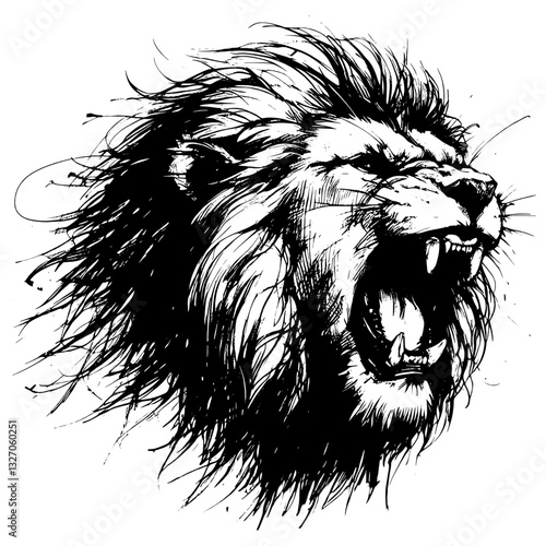 Angry lion head line art drawing of lion angry ink sketch vector hand drawn illustration background