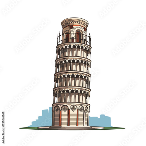 Leaning tower of Pisa hand-drawn comic illustration. Leaning tower of Pisa. Vector doodle style cartoon illustration