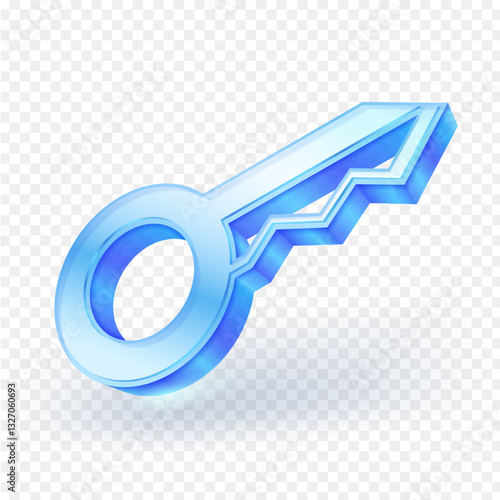 3D key icon transparent glass material isolated on white background. Vector illustration file.