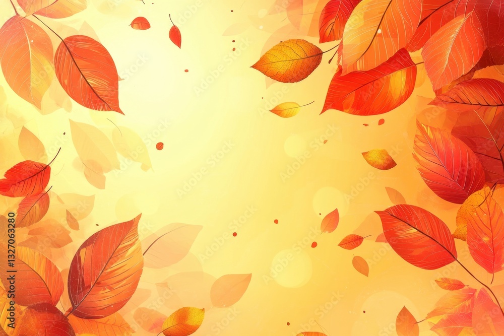 Obraz premium Autumnal symphony of vibrant leaves in golden light a captivating fall season backdrop evoking warmth and tranquility perfect for seasonal designs and artistic projects