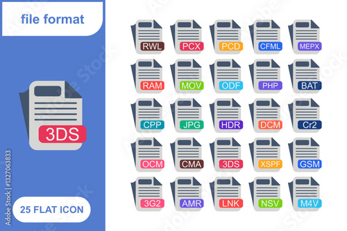 File Format, File extension, document type, doucment extension Flat Icon Set, Collection of 25 File Format, File extension, document type, doucment extension Flat Icon Set – 25 PDF, DOC, and Media