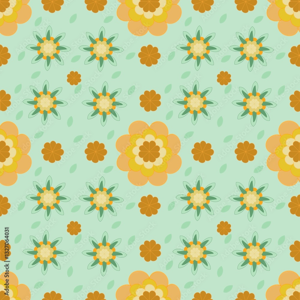 Seamless cute spring pattern with yellow flowers and elements on light green background, pxl 5000x5000, wrapping paper, digital art, gift inso, fabric, textile idea Seamless cute spring pattern with yellow flowers and elements on light green background, pxl 5000x5000, wrapping paper, digital art, gift inso, fabric, textile idea