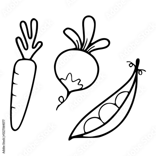 vegetable vector illustration set with carrots, beets, and peas
