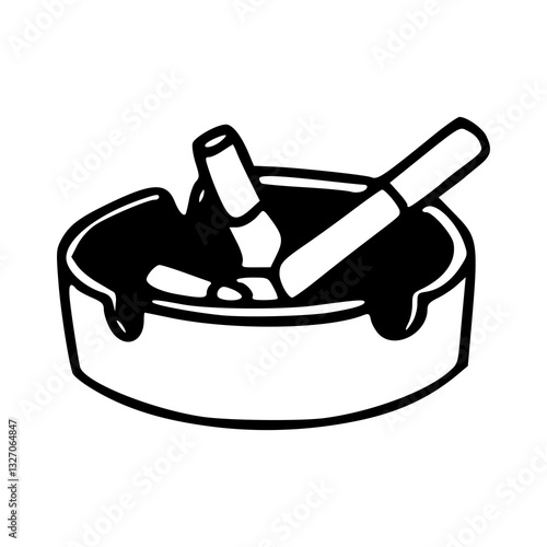 ashtray with cigarette butts outline vector illustration