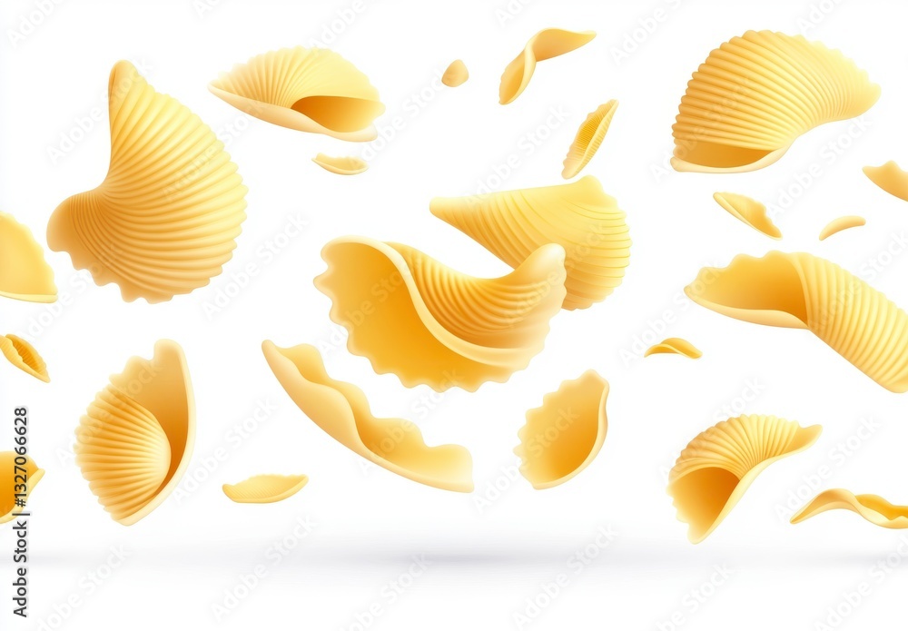 Obraz premium Falling Shell Pasta on White Background