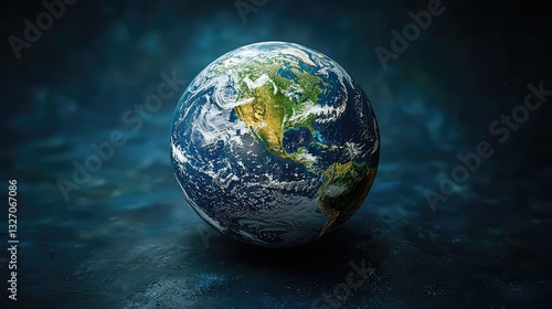 Stunning 3D Render of Earth Globe Showing North and South America with Detailed Cloud Cover and Ocean Textures in Deep Blue Hues