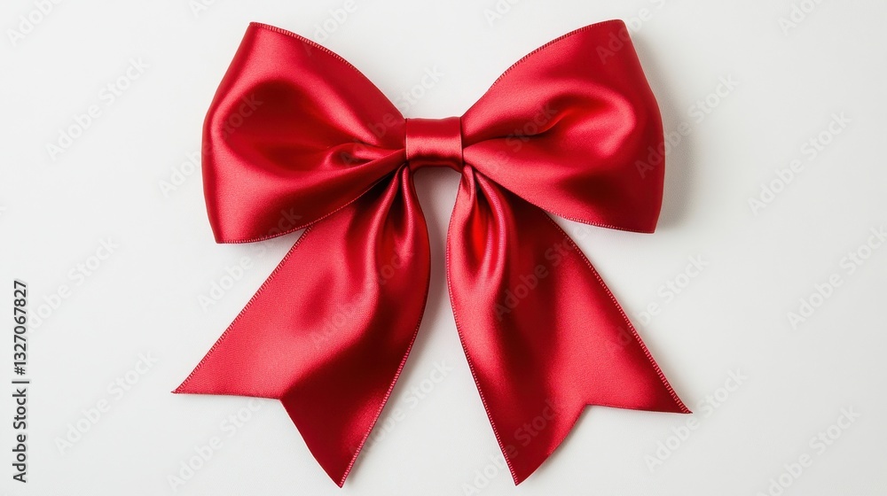Elegant Red Ribbon Bow on White Background Elegant Red Ribbon Bow on White Background