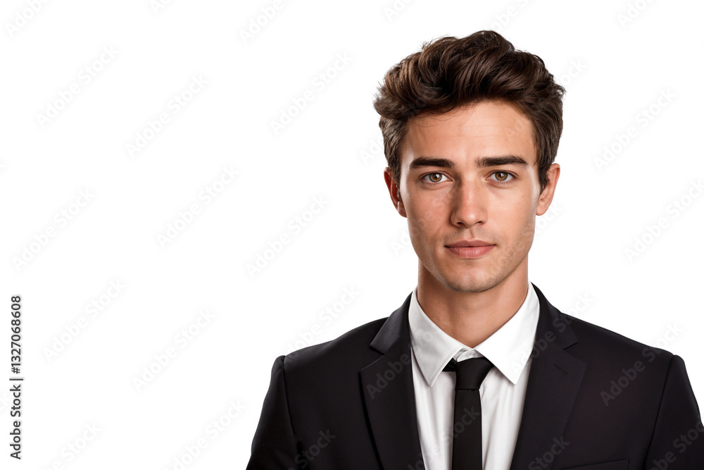 Close-up portrait of a handsome businessman smiling isolated on white background