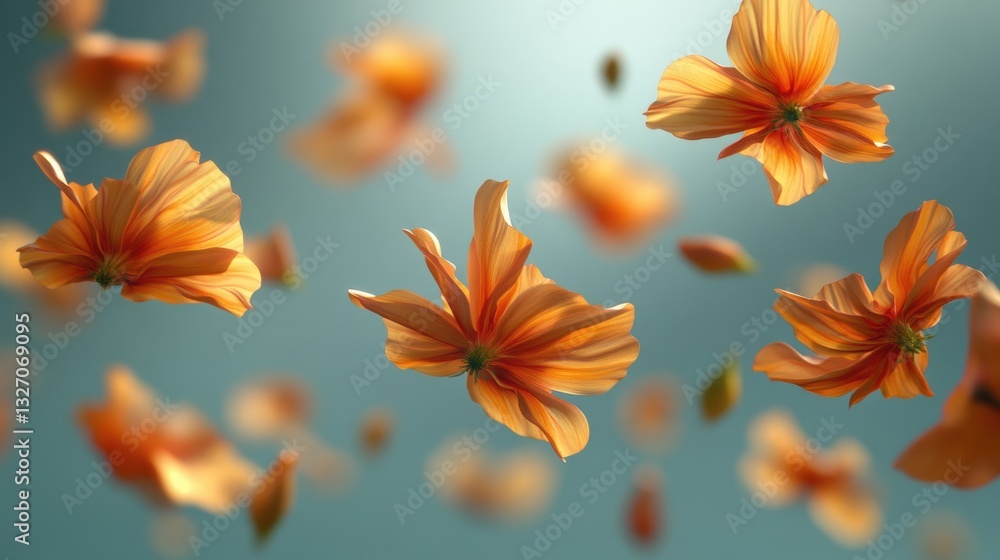 Flower petals floating in the air on a blurred background, spring concept, creating vibrant scene. Flower petals floating in the air on a blurred background, spring concept, creating vibrant scene.