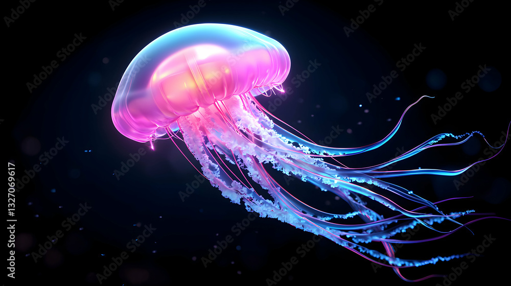 Naklejka premium Glowing Pink and Blue Jellyfish Digital Art