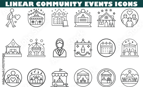 Linear Community Event Icons Festivals, Charity, Gatherings, Celebrations