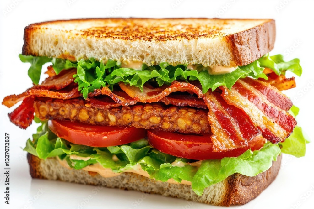 Delicious sandwich filled with lettuce tomato crispy bacon and creamy dressing on grilled bread Delicious sandwich filled with lettuce tomato crispy bacon and creamy dressing on grilled bread