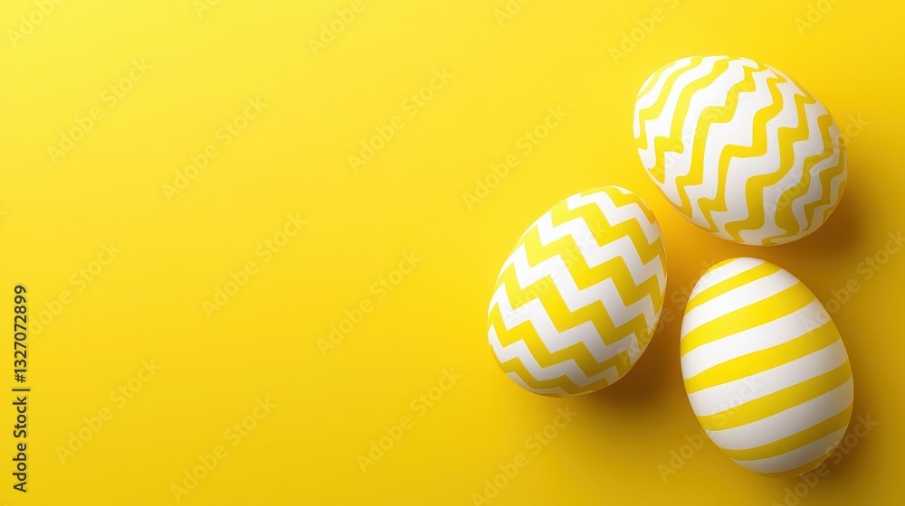 Fototapeta premium Yellow and White Easter Eggs on Yellow Background