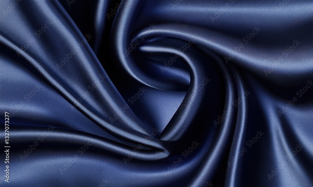 Fototapeta premium Swirled dark blue silk fabric background for luxury design