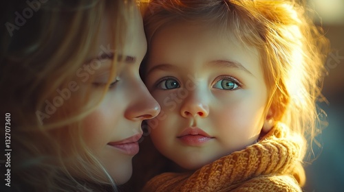 Wallpaper Mural Mother's gentle embrace, child's gaze, autumn light Torontodigital.ca