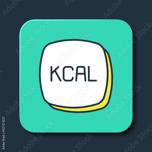Filled outline Kcal icon isolated on isolated on blue background. Health food. Turquoise square button. Vector
