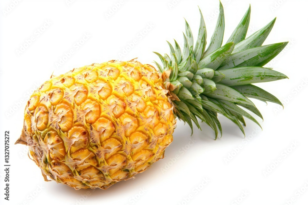 Ripe pineapple with vibrant green leaves set against clean white background studio shot food photography Ripe pineapple with vibrant green leaves set against clean white background studio shot food photography