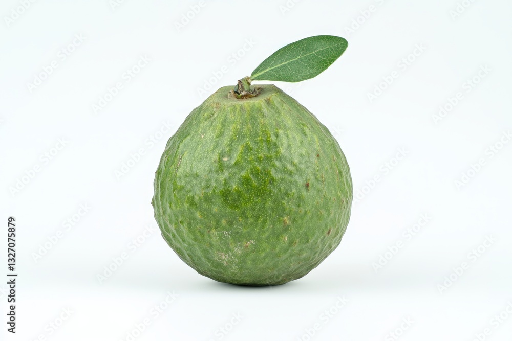 Unique green fruit with leaf against a neutral background a captivating still life composition a natural light photograph an isolated object