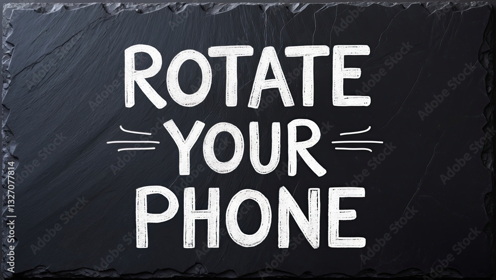 Obraz premium This image features bold white text on a textured dark slate background, with an emphasis on encouraging users to adjust their device orientation