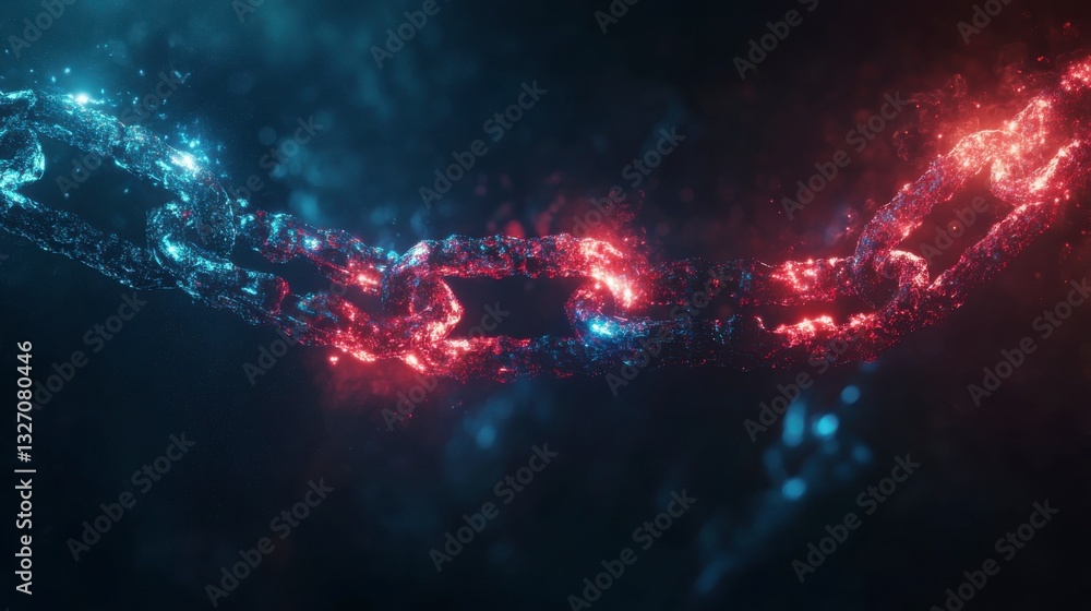 Fototapeta premium Glowing Red And Blue Particle Chain Abstract Digital Art