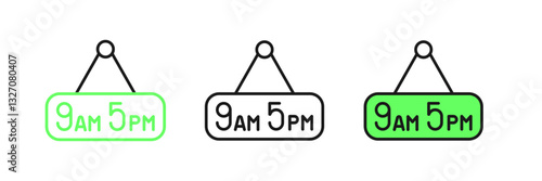 Set line From 9 to 5 job icon isolated on white background. Concept meaning work time schedule daily routine classic traditional employment. Vector