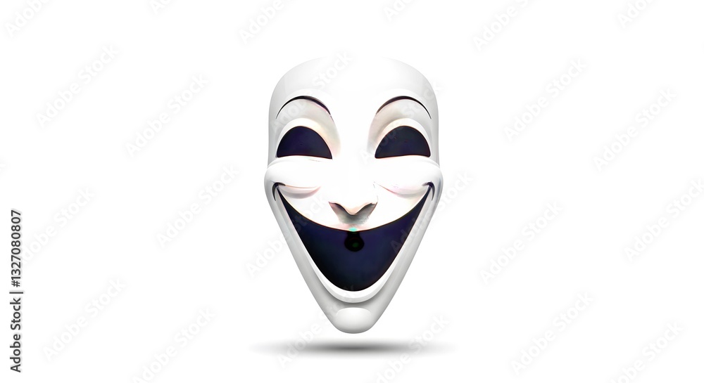 Smiling White Mask with Shadow on Clean White Background Smiling White Mask with Shadow on Clean White Background