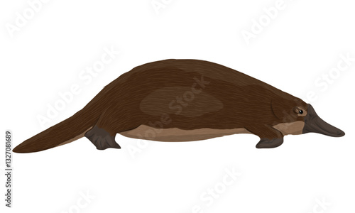 Platypus. Endemic species of Austral and Tasmania. Realistic vector animal