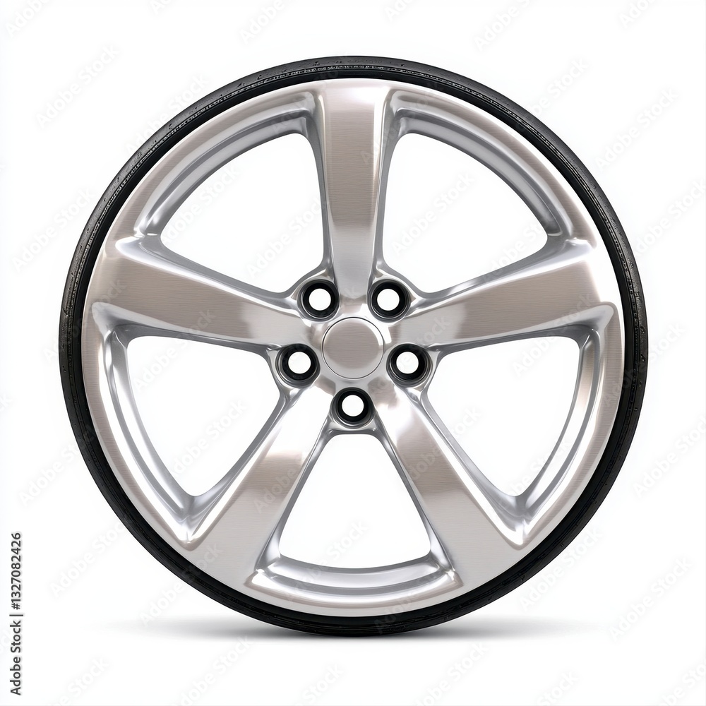 Obraz premium Unique silver wheel icon featuring a minimalistic design isolated on a bright white background emphasizing simplicity and style