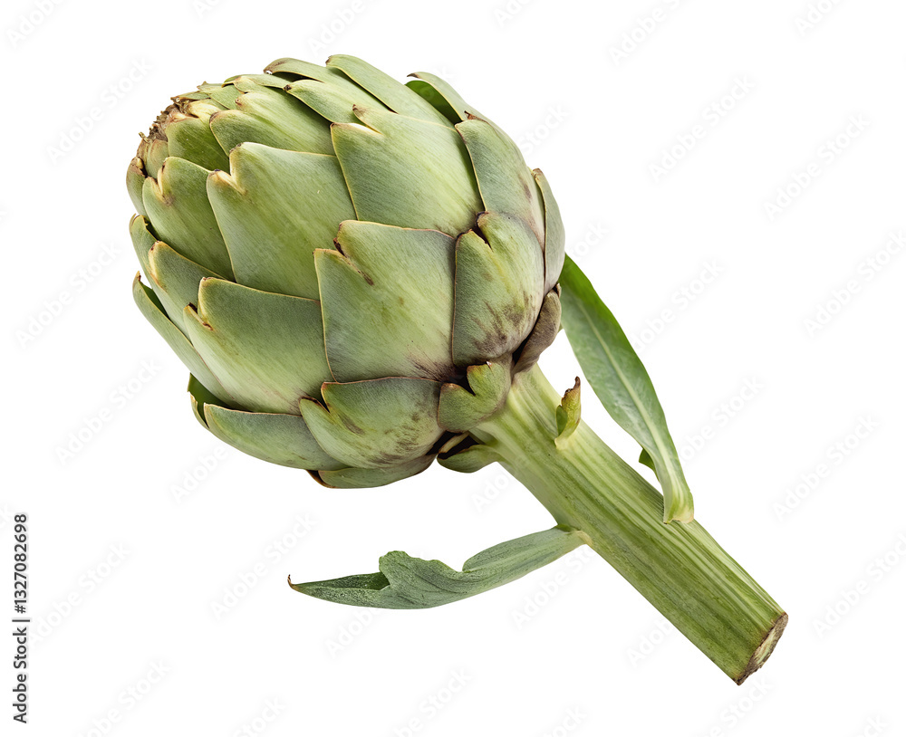 Fototapeta premium Fresh artichoke vegetable isolated on a white transparent background, clean cutout, perfect for culinary, organic food, and healthy eating themes, ideal for stock photography or product design