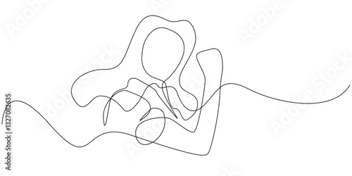 one continuous line drawing of a strong woman.one line drawing of a woman showing her arm muscles.depicts the strength of a woman.single line vector illustration.isolated white background