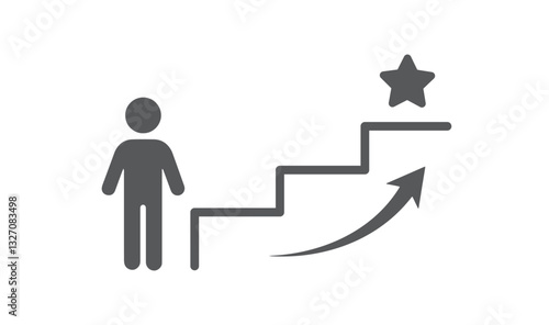 Man climbs the stairs. Progress linear icon. 