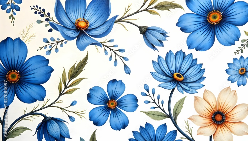 Obraz premium Elegant Blue Floral Fabric Pattern