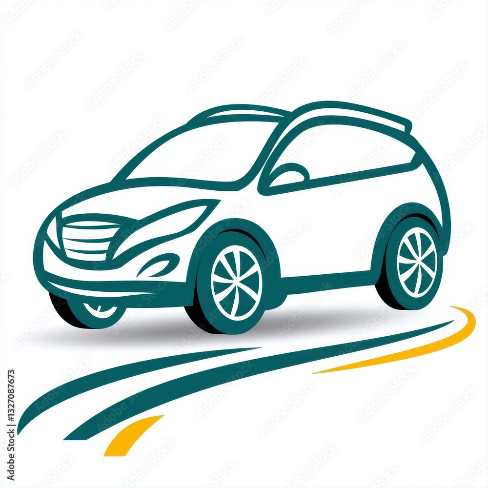 Dynamic car outline icon depicting a vehicle on a road isolated on a bright white background for transportation themes Dynamic car outline icon depicting a vehicle on a road isolated on a bright white background for transportation themes