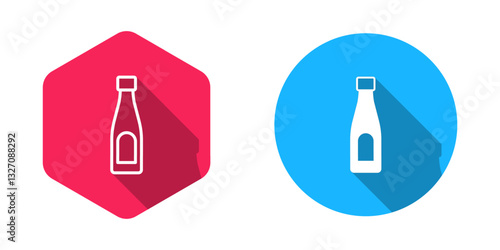 Filled and outline Bottle of water icon isolated with long shadow background. Soda aqua drink sign. Vector